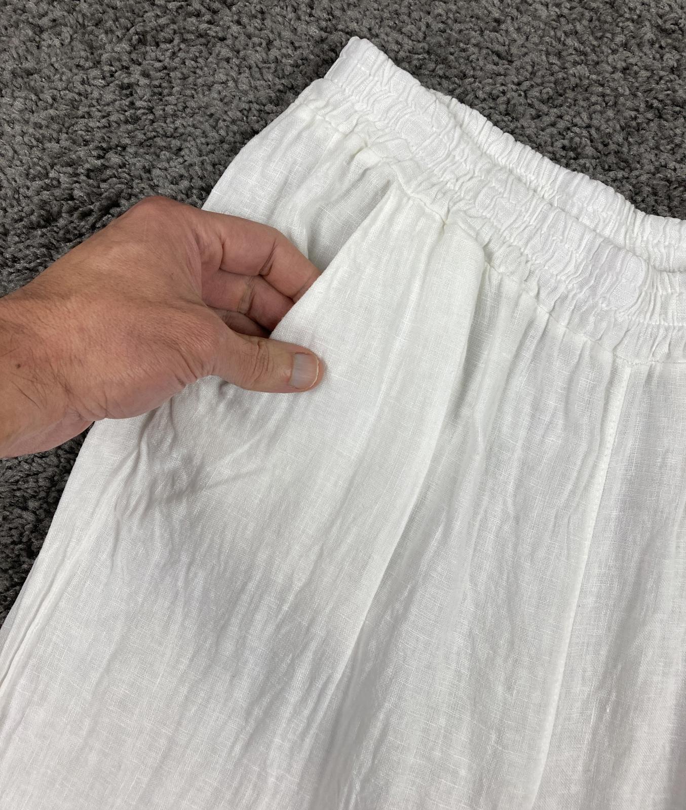 Spighe Di Lino Linen Wide Leg Pants Women's White Crochet Lace Hem Italy Size L