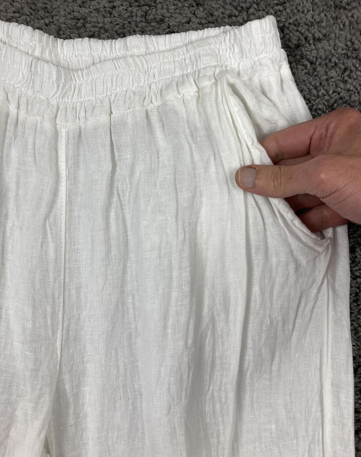 Spighe Di Lino Linen Wide Leg Pants Women's White Crochet Lace Hem Italy Size L
