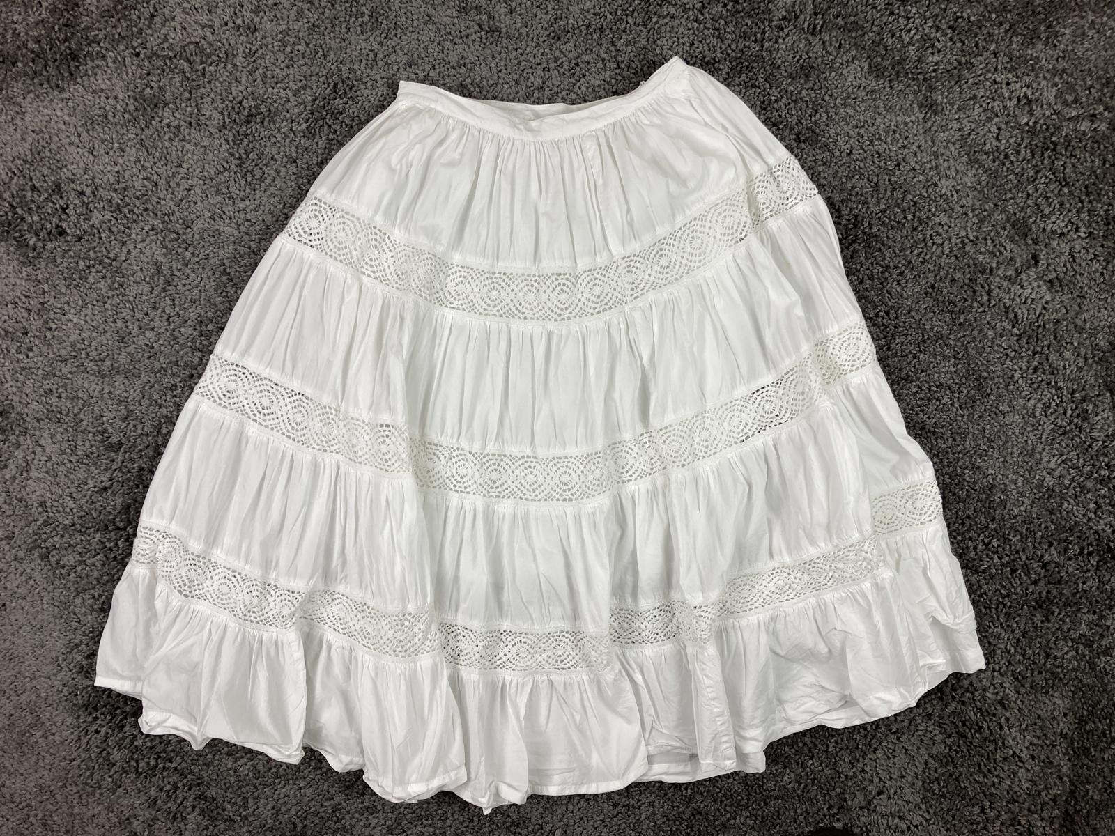 Tularosa White Skirt Thelma Cotton Lace Trim Tiered Midi Women’s Sz XS Boho