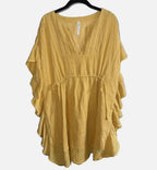 Anthropologie Ruffle Ina Dress Women's Yellow V-neck Cinch Waist Lined Sz  S/M