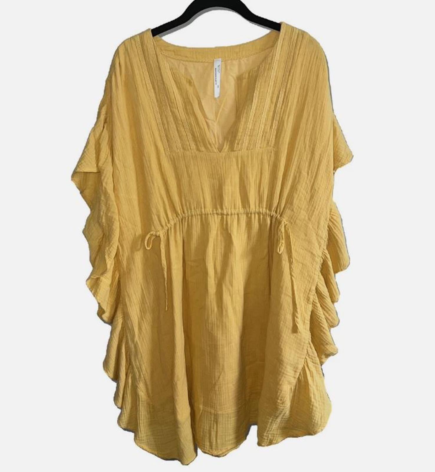 Anthropologie Ruffle Ina Dress Women's Yellow V-neck Cinch Waist Lined Sz  S/M