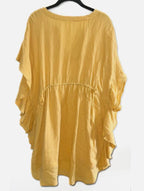 Anthropologie Ruffle Ina Dress Women's Yellow V-neck Cinch Waist Lined Sz  S/M