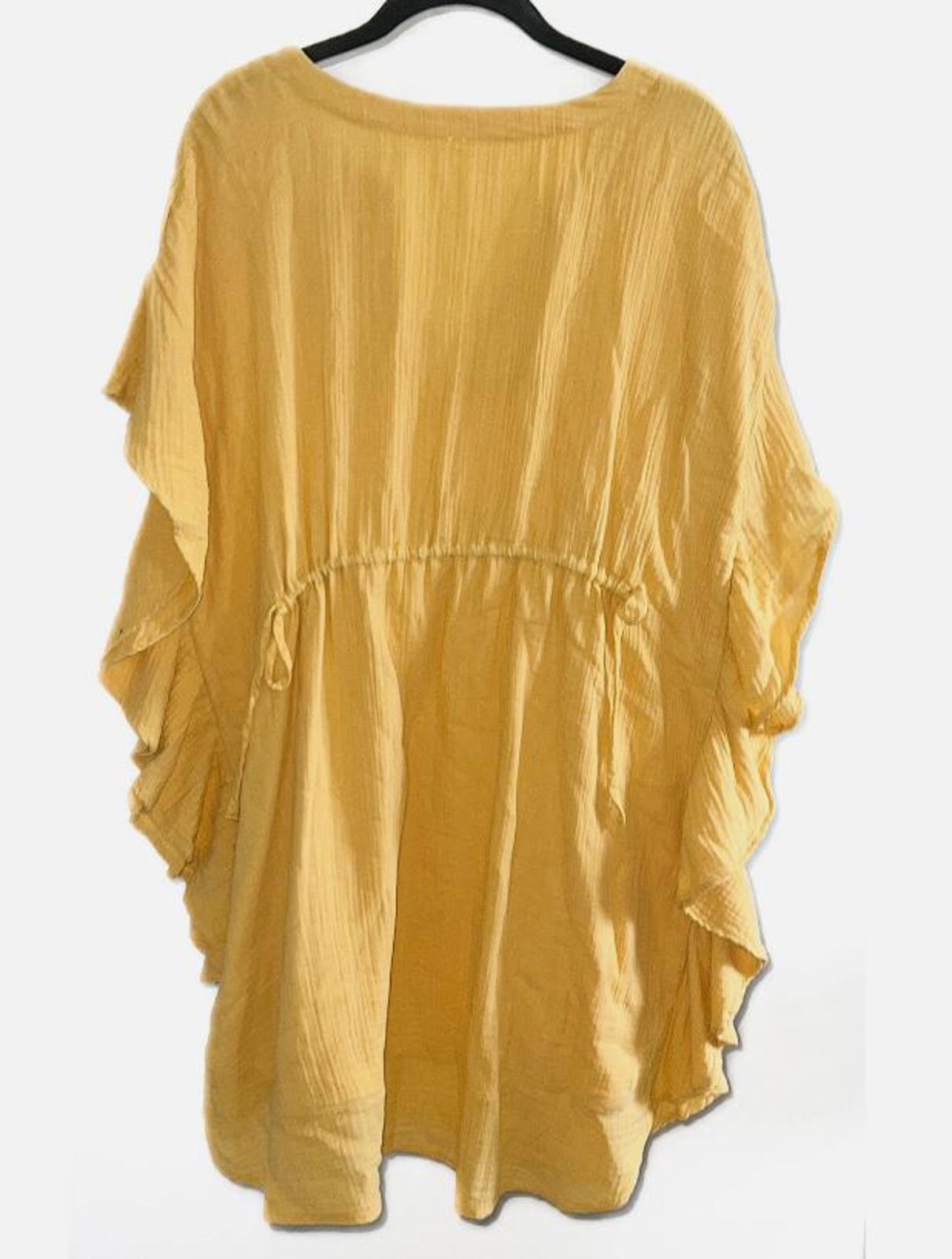 Anthropologie Ruffle Ina Dress Women's Yellow V-neck Cinch Waist Lined Sz  S/M