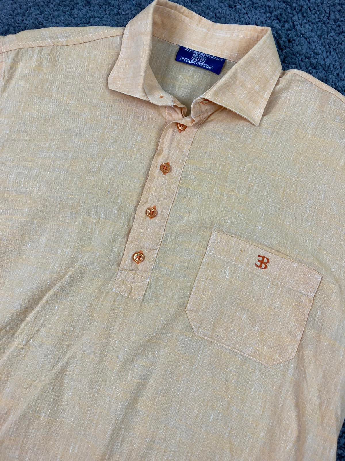 Elio Berhanyer for Artesanos Camiseros Cotton Blend Shirt 42 (L) Peach & Orange