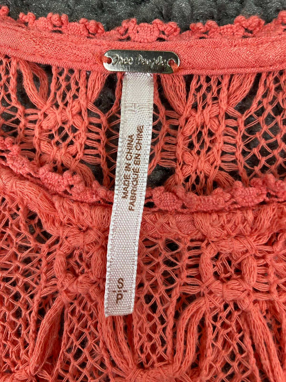 Free People Coral Crochet Lace Babydoll Mini Dress Women’s Sz S/P Boho Festival