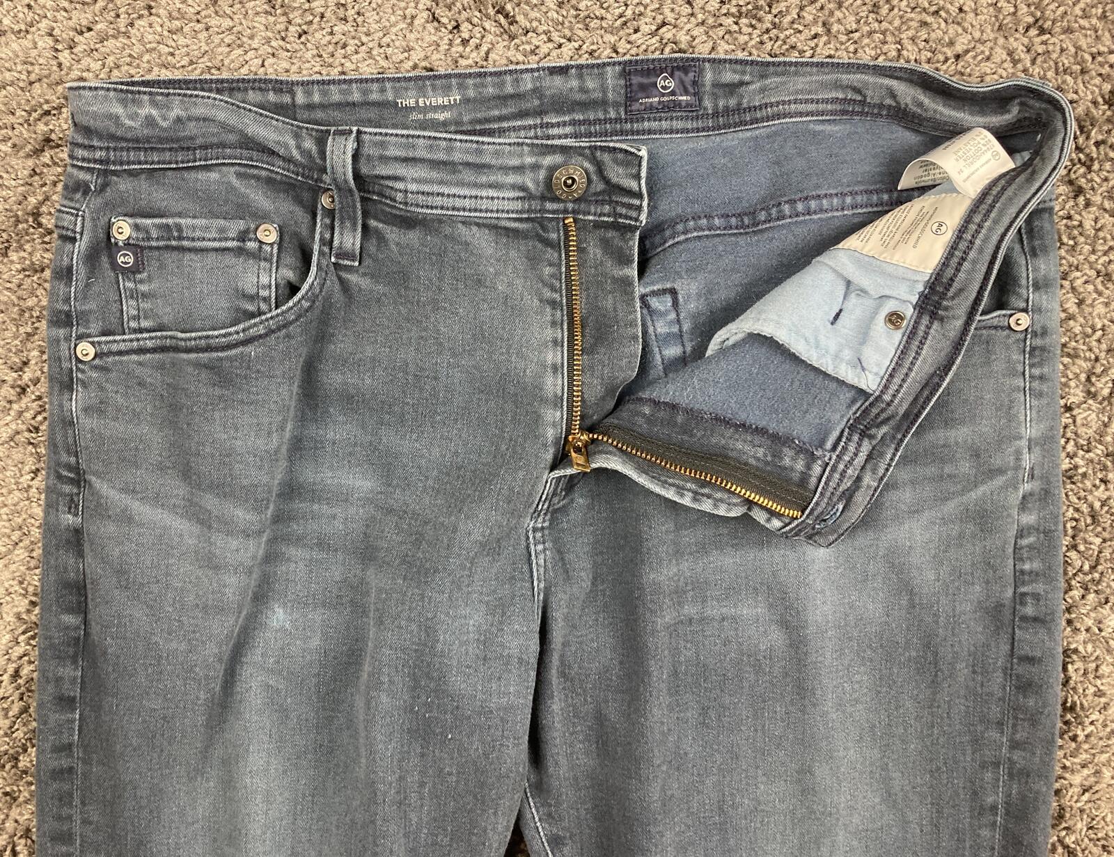 AG Adriano Goldschmied The Everett Jeans Mens Hemmed* Blue Slim Straight 38x28**