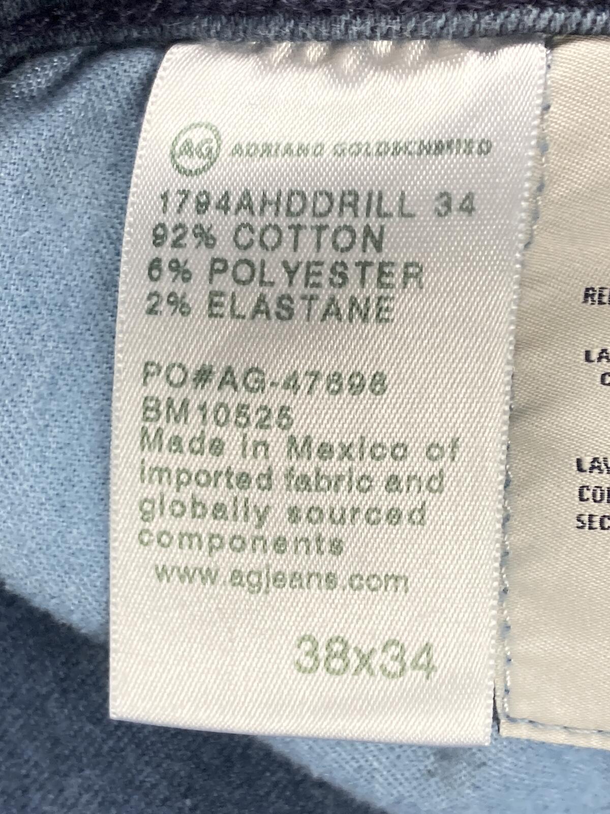 AG Adriano Goldschmied The Everett Jeans Mens Hemmed* Blue Slim Straight 38x28**