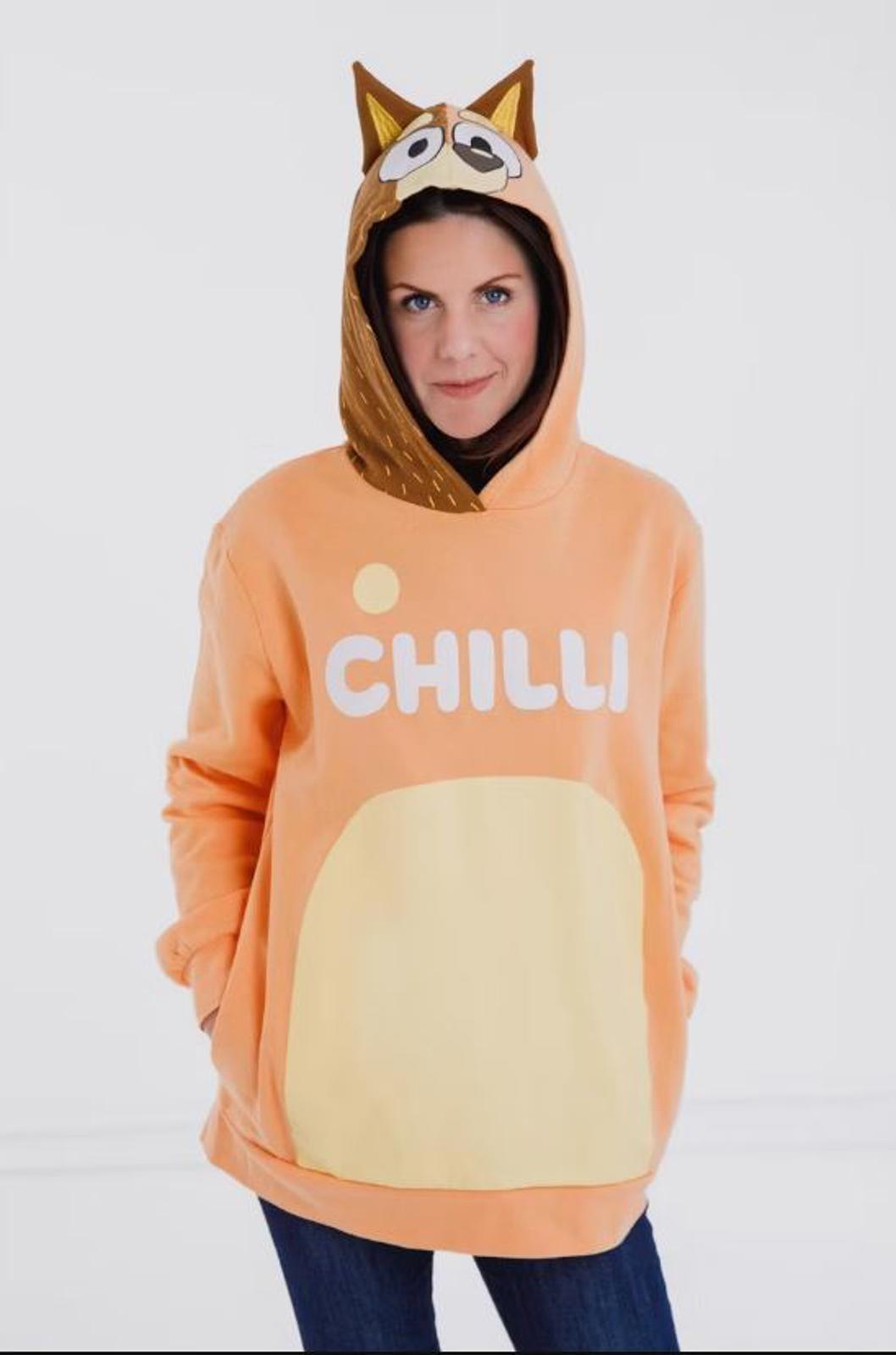 Bluey Mom Womens Fleece Pullover Hoodie Chilli Mom Orange Yellow Sz X-Small