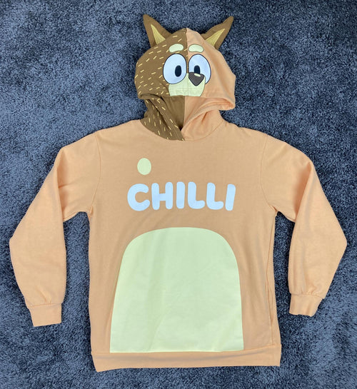 Bluey Mom Womens Fleece Pullover Hoodie Chilli Mom Orange Yellow Sz X-Small
