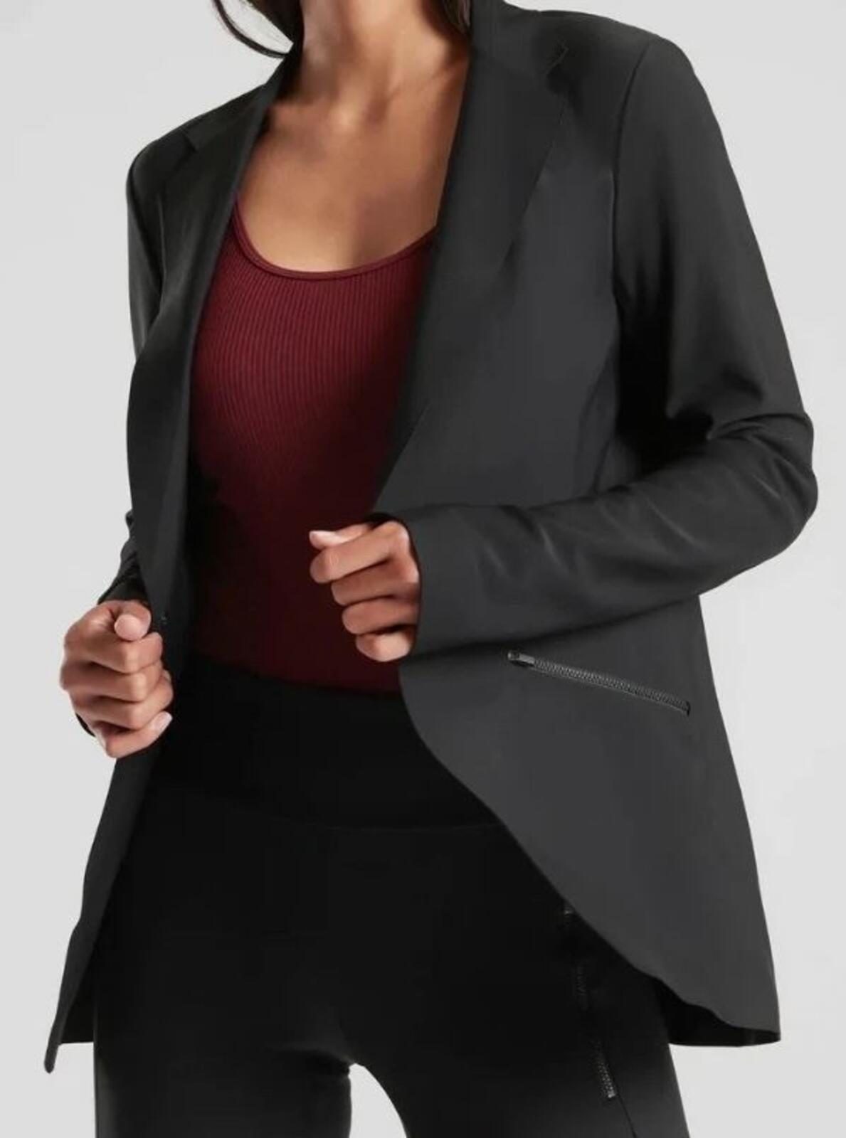 Athleta Interstellar Blazer Jacket Black EuroLuxe Stretch Travel Work Sz 0