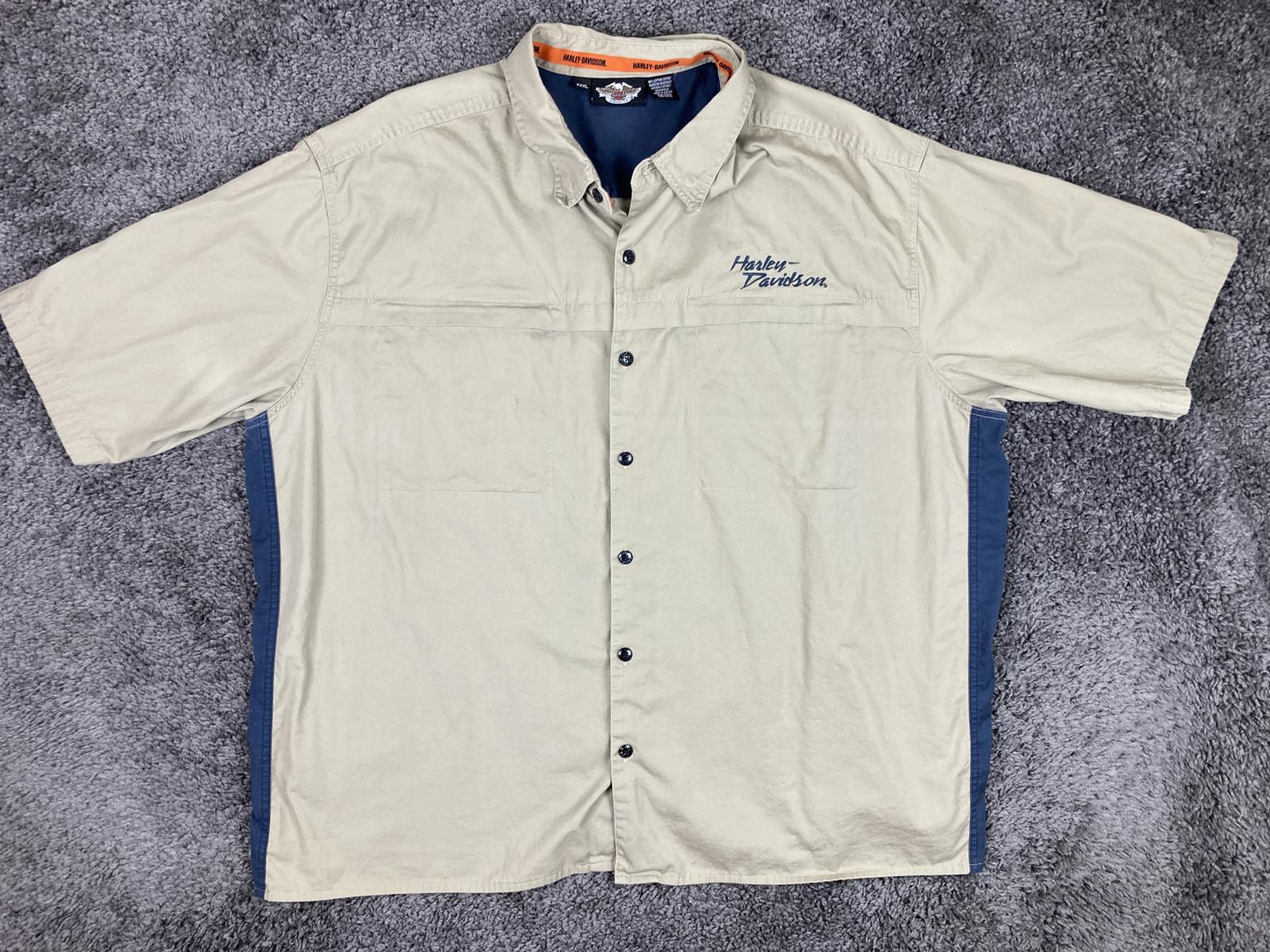 Harley-Davidson MotorClothes Shop Shirt Men's  Beige Blue Embroidered Logo XXXL