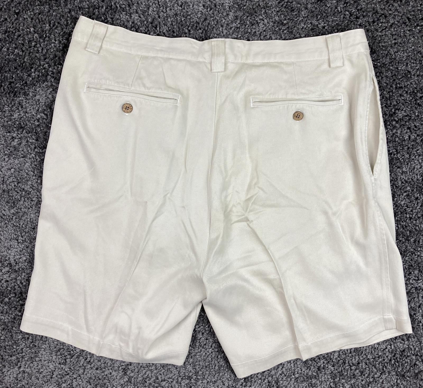 Tommy Bahama 100% Silk Pleated Dress Shorts Men Sz 38 Cream Tan