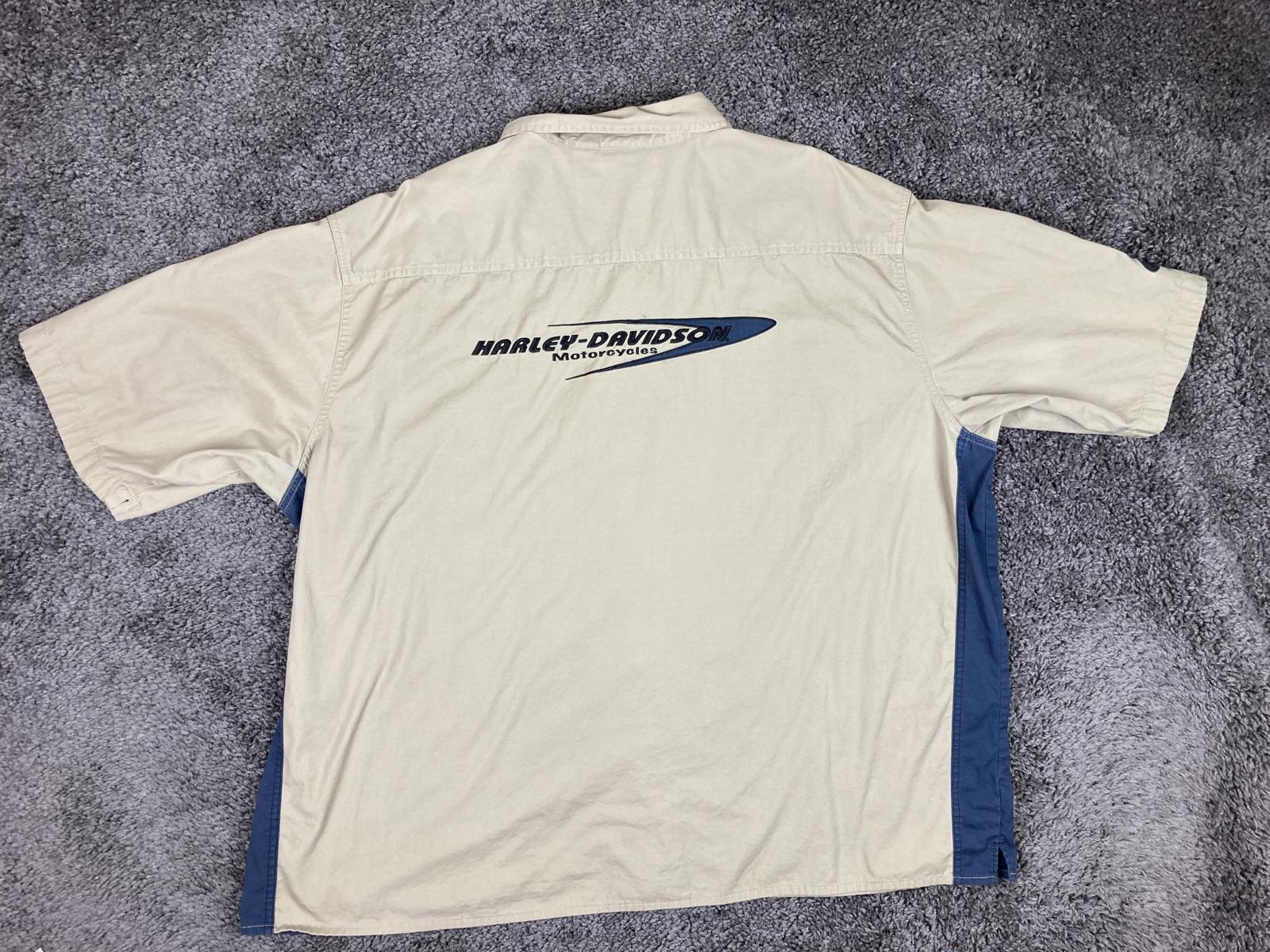 Harley-Davidson MotorClothes Shop Shirt Men's  Beige Blue Embroidered Logo XXXL
