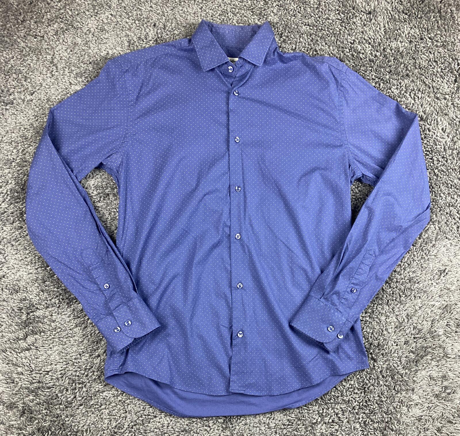 Emile Lafaurie Men's Long Sleeve Polka Dot Stretch Button Dress Shirt Blue S