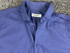 Emile Lafaurie Men's Long Sleeve Polka Dot Stretch Button Dress Shirt Blue S