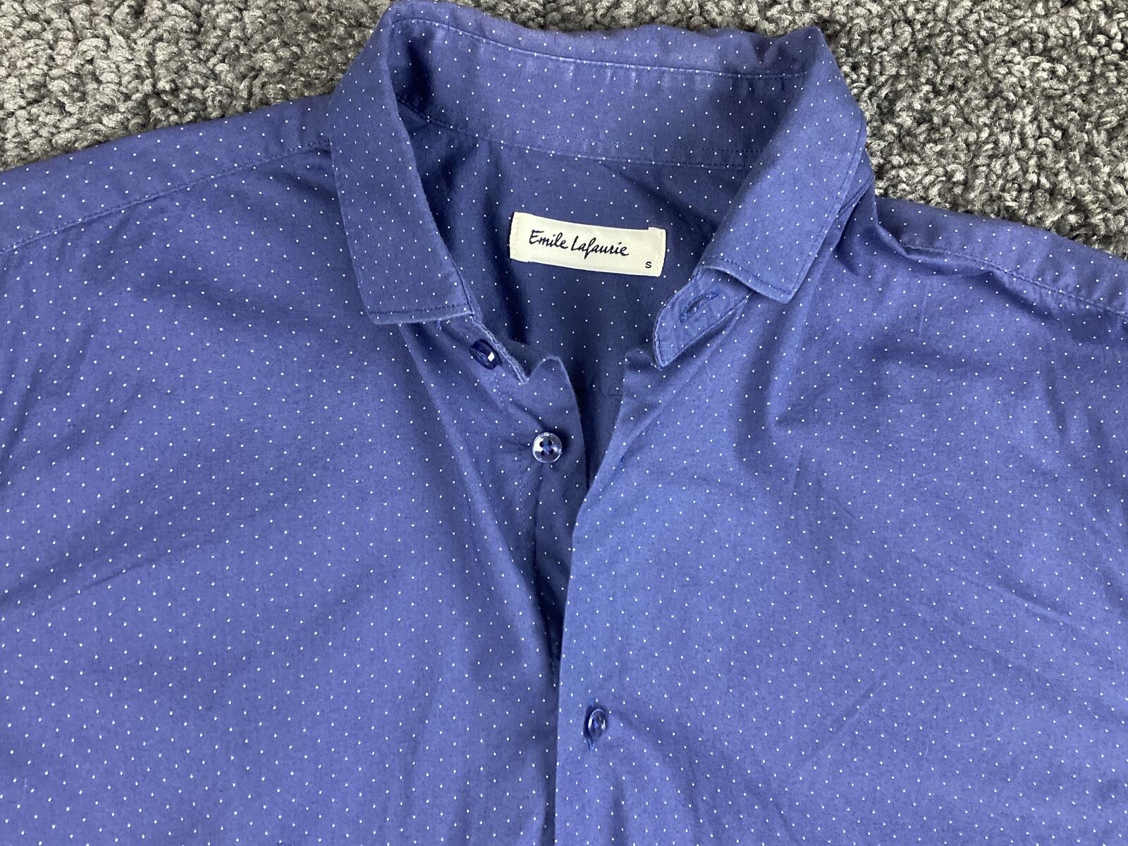 Emile Lafaurie Men's Long Sleeve Polka Dot Stretch Button Dress Shirt Blue S