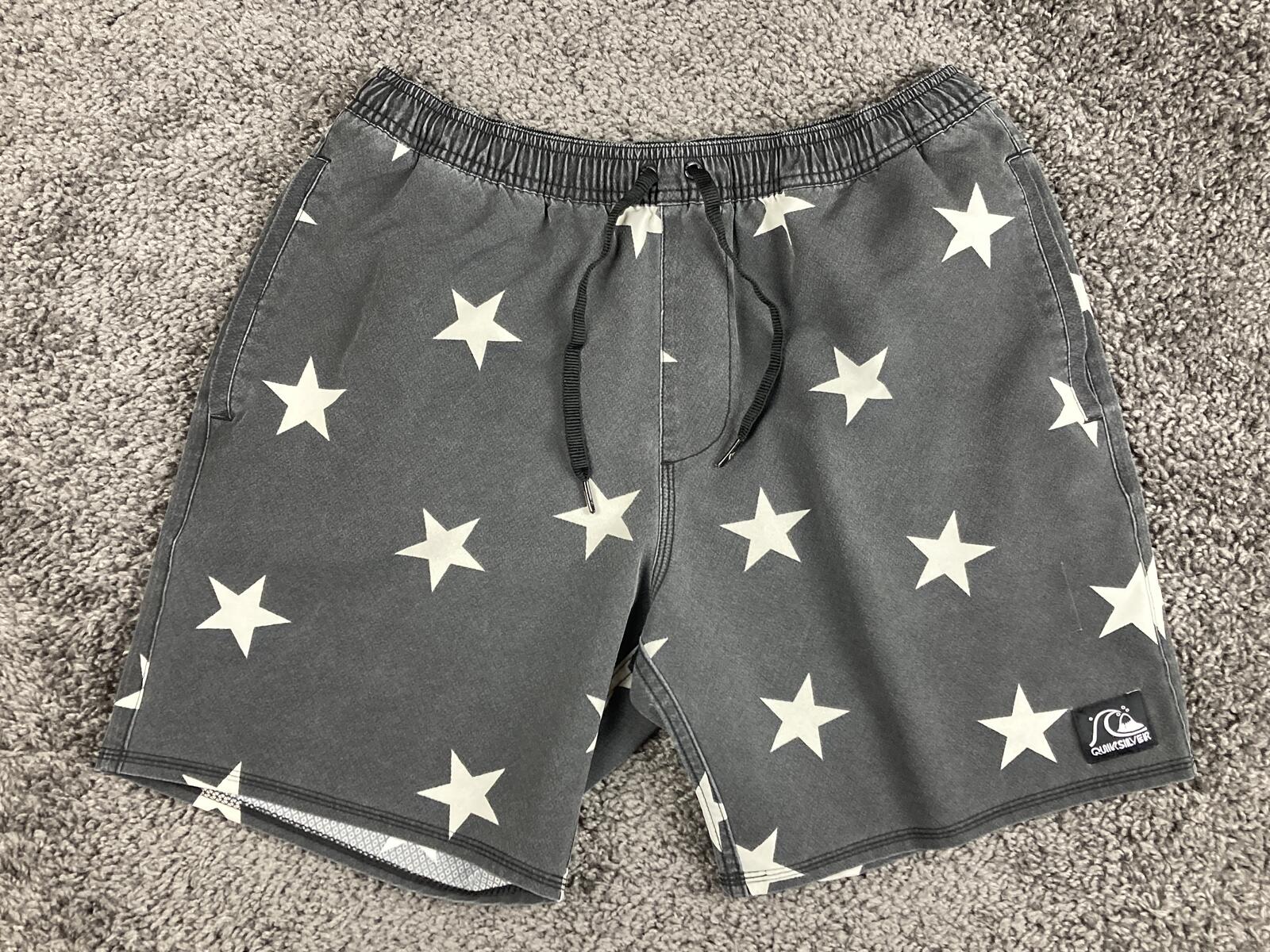Quiksilver Mens Hybrid Board Shorts 32 Black White Star Swim Trunk Amphibian