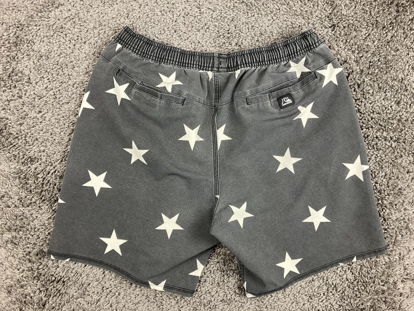 Quiksilver Mens Hybrid Board Shorts 32 Black White Star Swim Trunk Amphibian