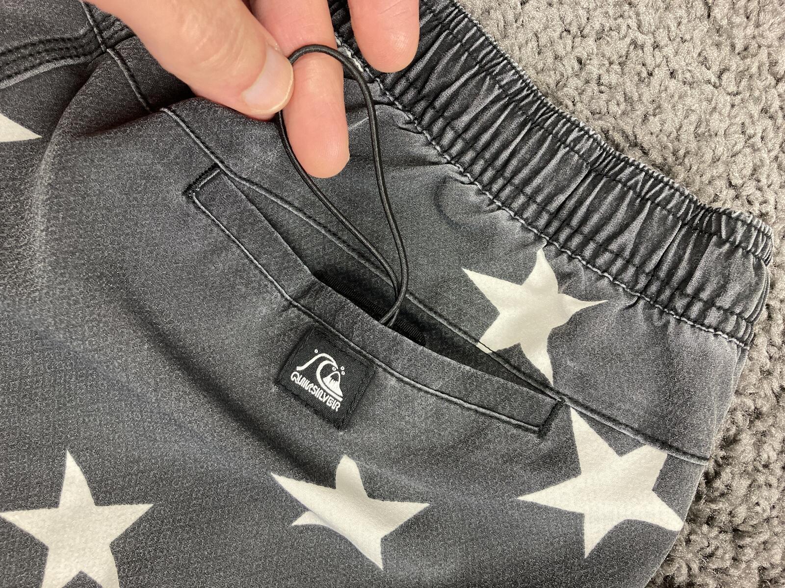 Quiksilver Mens Hybrid Board Shorts 32 Black White Star Swim Trunk Amphibian