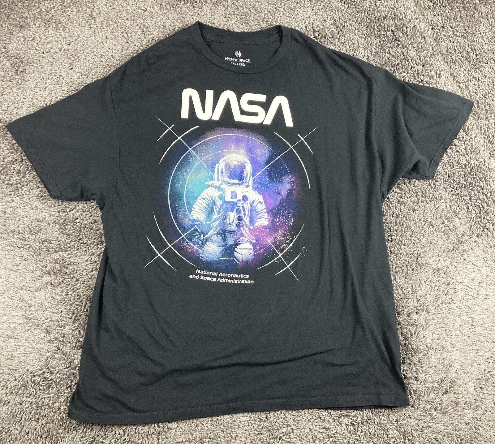 Hyper Space NASA T-Shirt Men's Black Astronaut Space Graphic Tee Sz 2XL