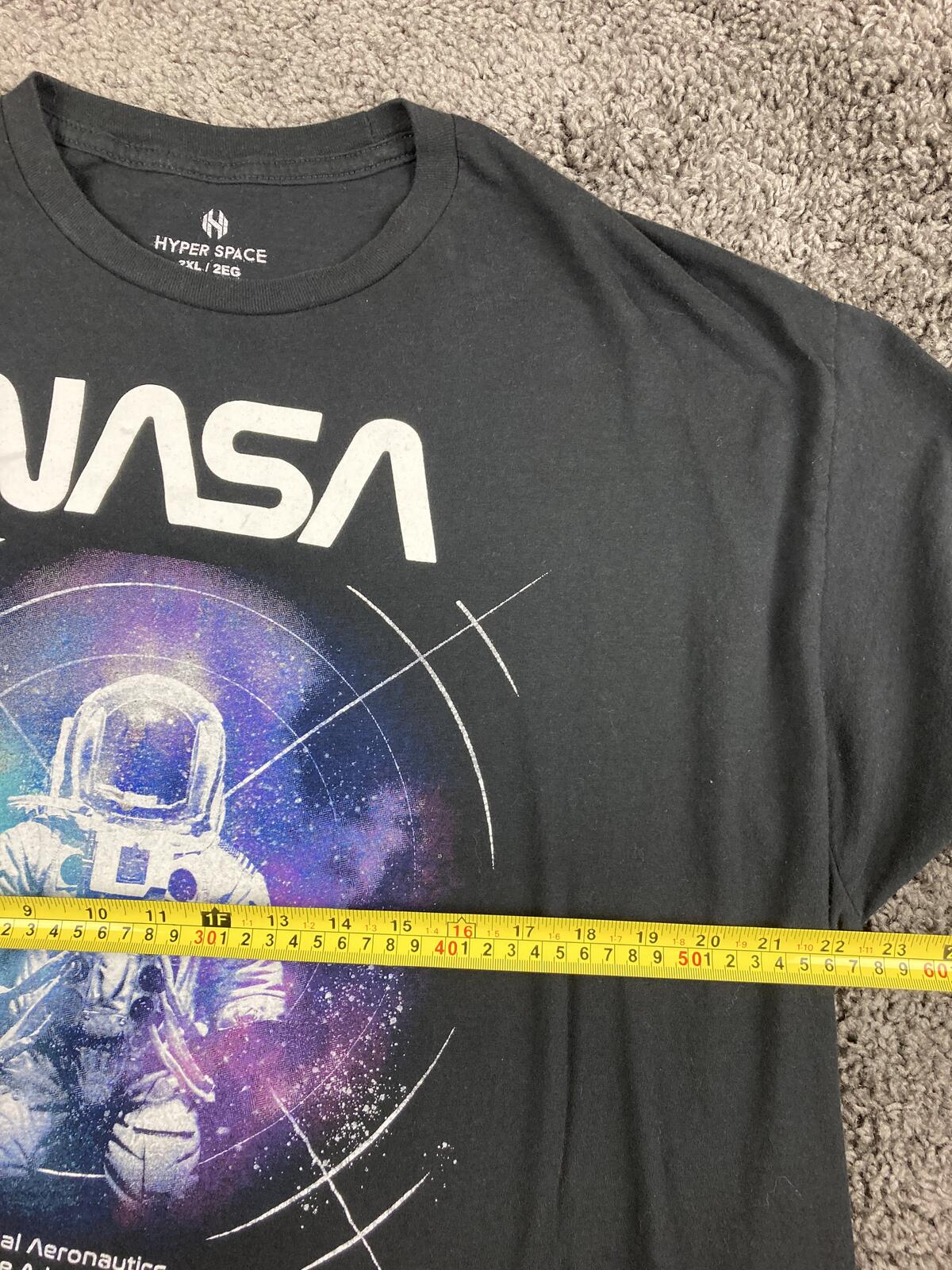 Hyper Space NASA T-Shirt Men's Black Astronaut Space Graphic Tee Sz 2XL