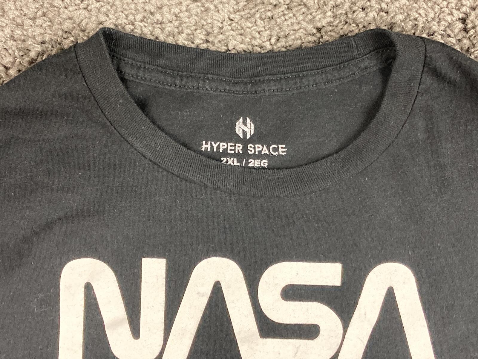 Hyper Space NASA T-Shirt Men's Black Astronaut Space Graphic Tee Sz 2XL