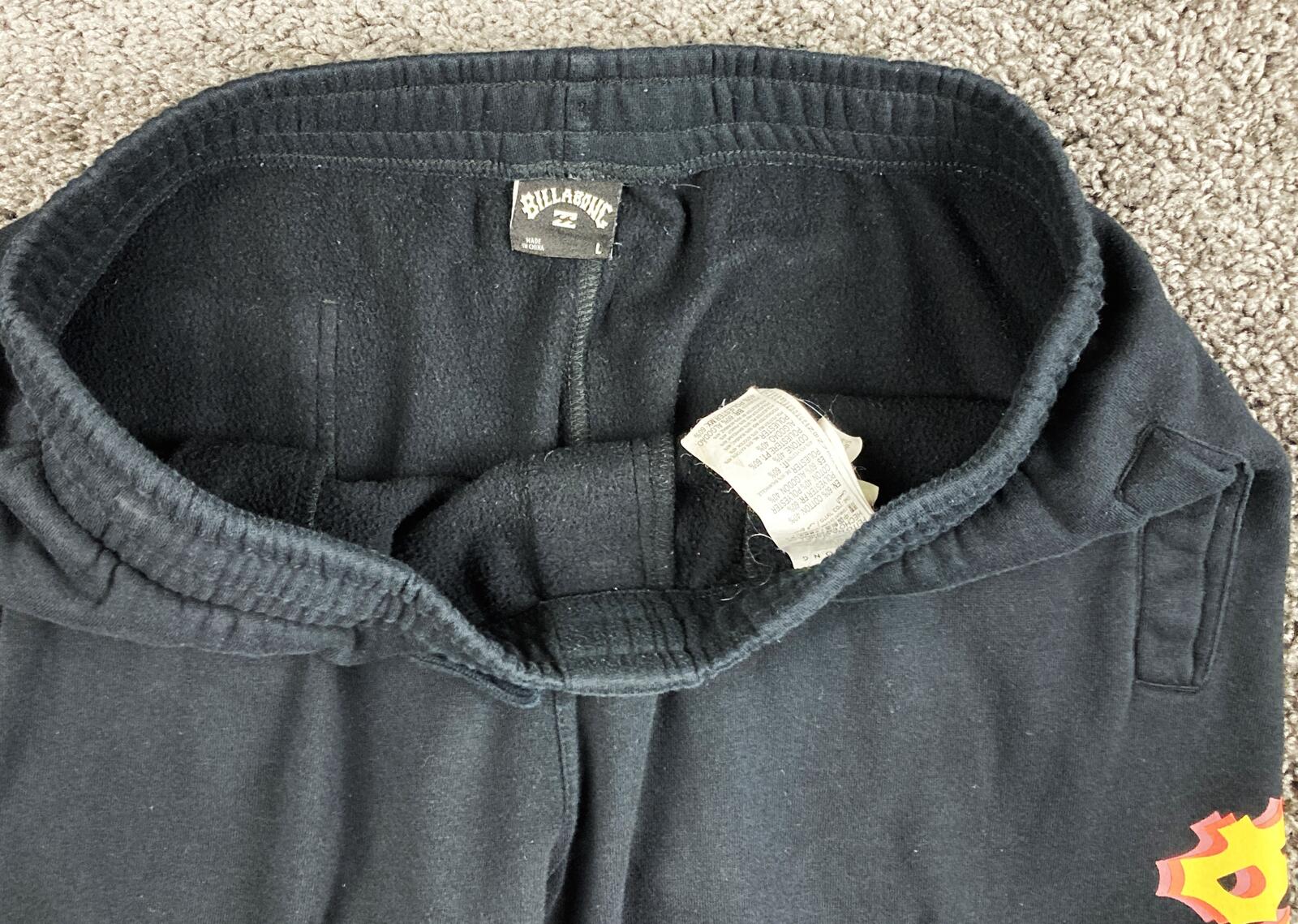 Billabong Shorebird Men Fleece Joggers Black Wavy Graphic Sweatpants Large