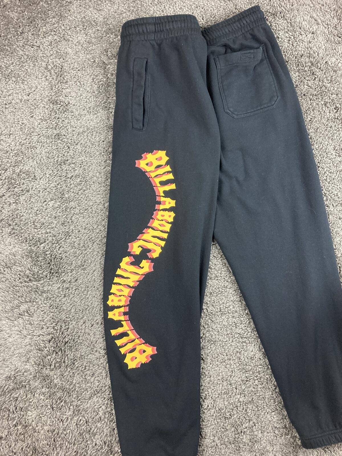 Billabong Shorebird Men Fleece Joggers Black Wavy Graphic Sweatpants Large