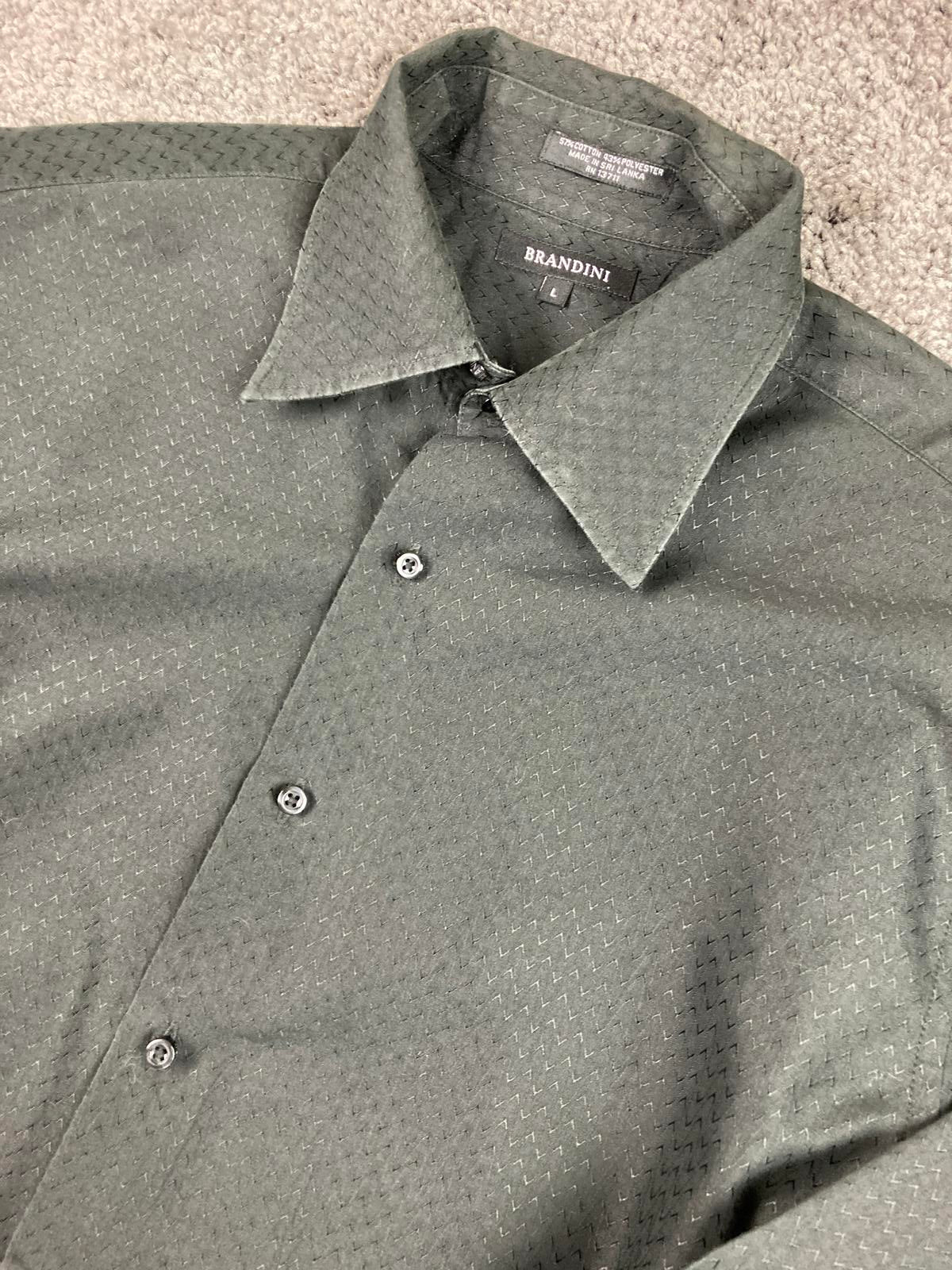 Brandini Men’s Button-Up Shirt Black Long Sleeve Textured Zigzag Pattern Size L