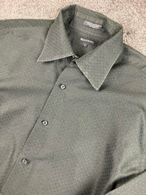 Brandini Men’s Button-Up Shirt Black Long Sleeve Textured Zigzag Pattern Size L