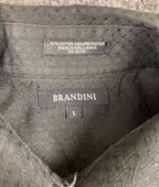 Brandini Men’s Button-Up Shirt Black Long Sleeve Textured Zigzag Pattern Size L