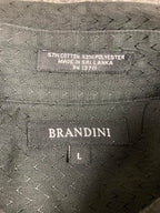 Brandini Men’s Button-Up Shirt Black Long Sleeve Textured Zigzag Pattern Size L