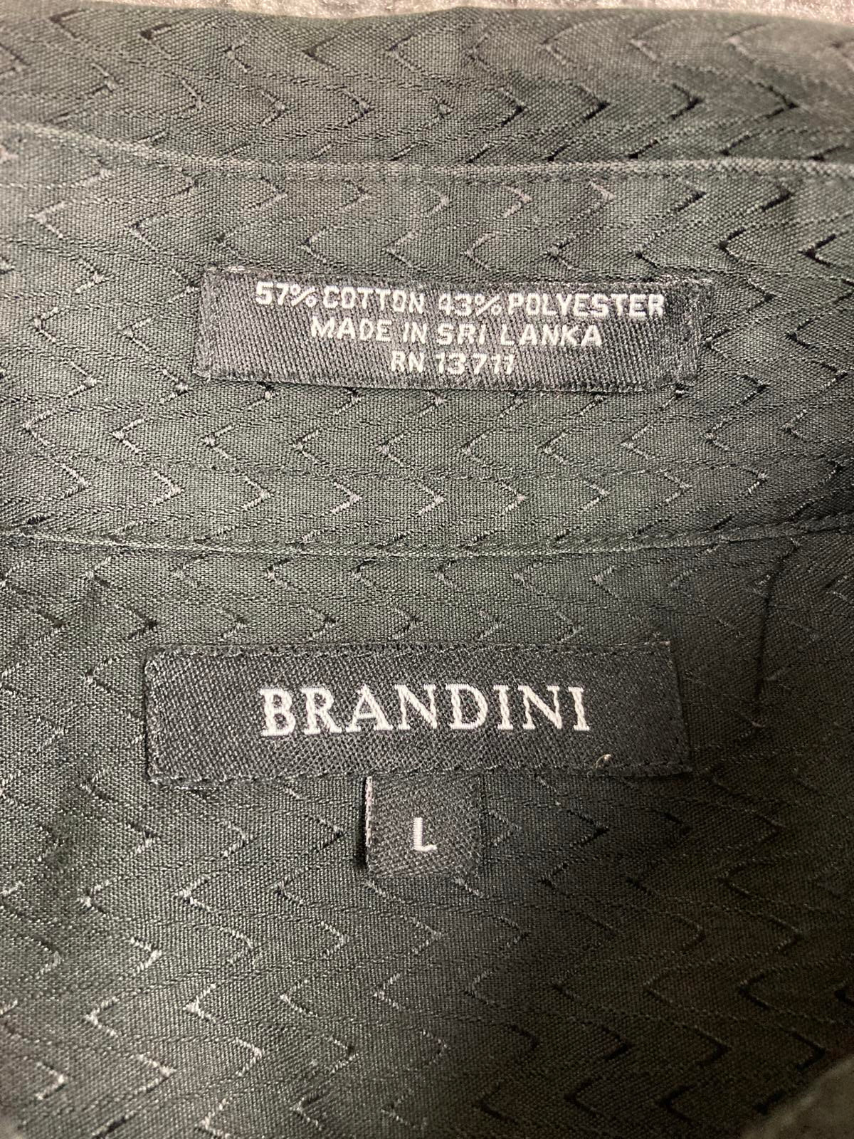 Brandini Men’s Button-Up Shirt Black Long Sleeve Textured Zigzag Pattern Size L