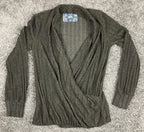 Maeve Rafela Hacci Surplice Faux Wrap Sweater Top Women's XS Grey Brown
