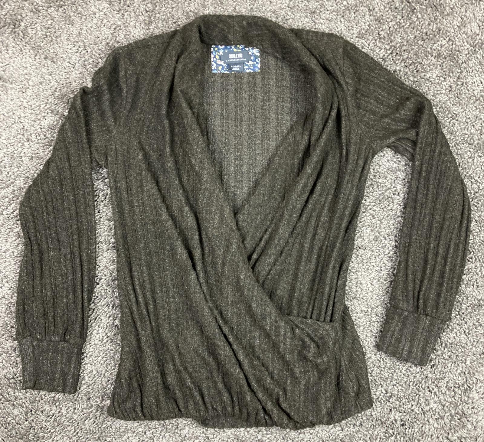 Maeve Rafela Hacci Surplice Faux Wrap Sweater Top Women's XS Grey Brown