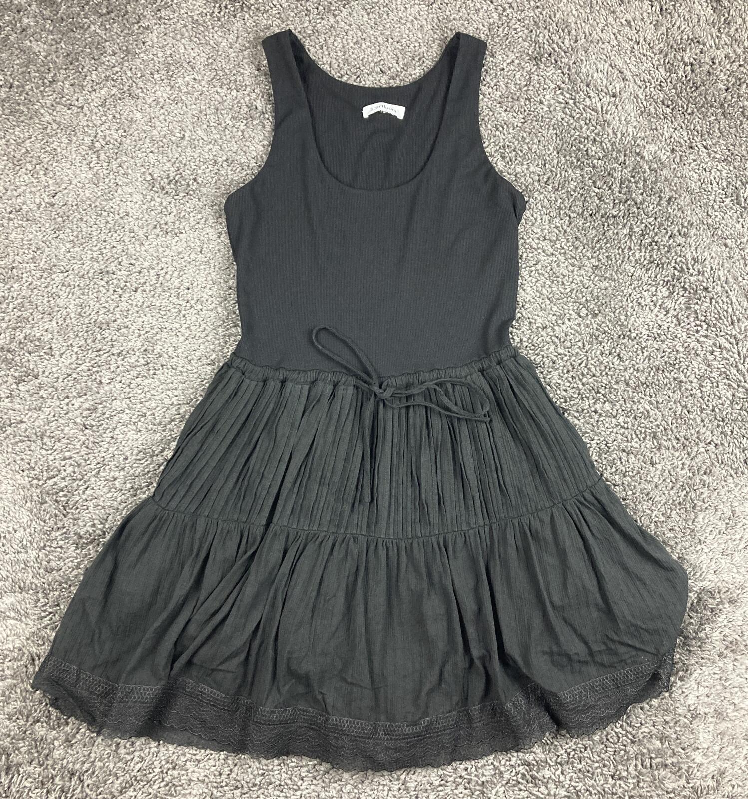 Heartloom Tammi Mini Dress Black Ribbed Knit Lace Trim Tiered Small