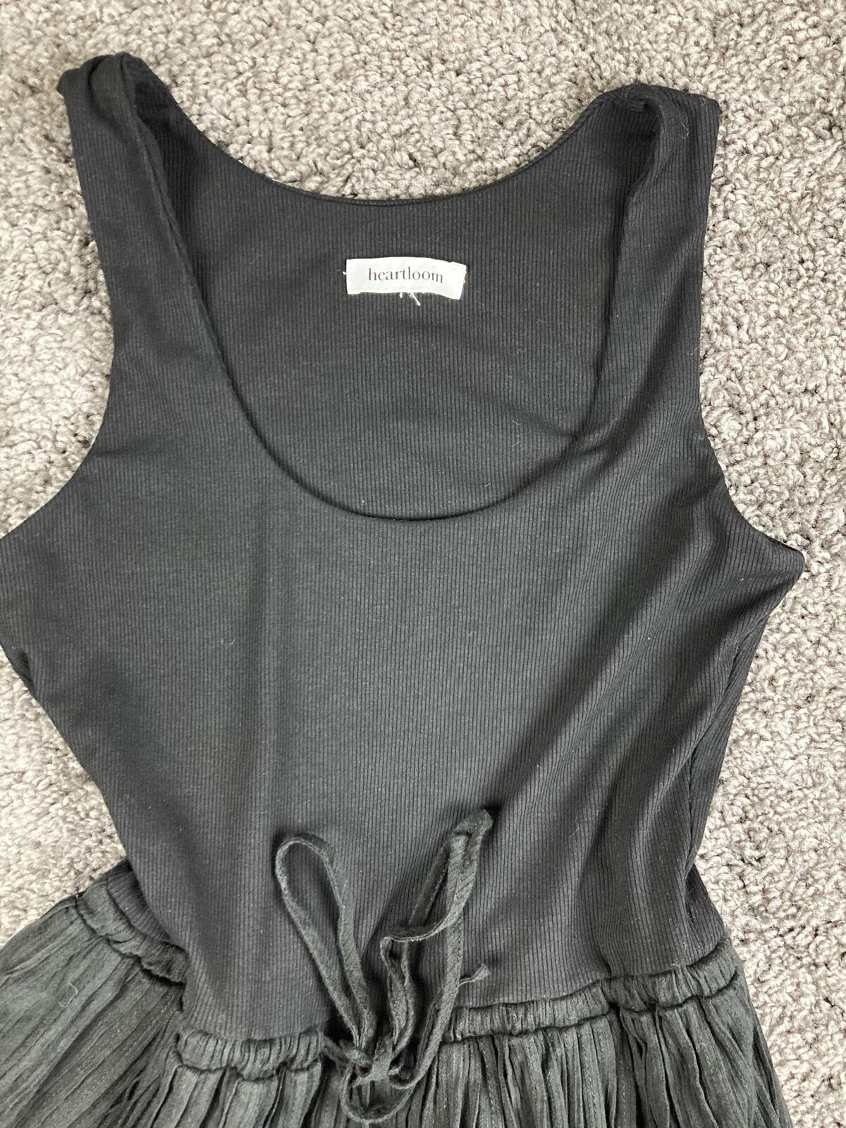 Heartloom Tammi Mini Dress Black Ribbed Knit Lace Trim Tiered Small