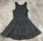 Heartloom Tammi Mini Dress Black Ribbed Knit Lace Trim Tiered Small