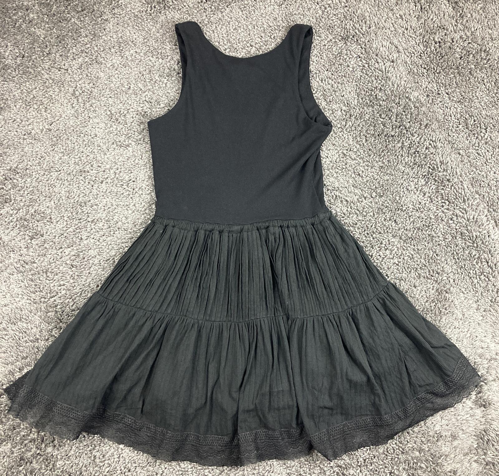 Heartloom Tammi Mini Dress Black Ribbed Knit Lace Trim Tiered Small
