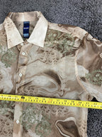 Poggianti Italy Men Sheer Mesh Shirt Brown Marble Baroque Damask Long Sleeve L