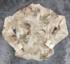 Poggianti Italy Men Sheer Mesh Shirt Brown Marble Baroque Damask Long Sleeve L