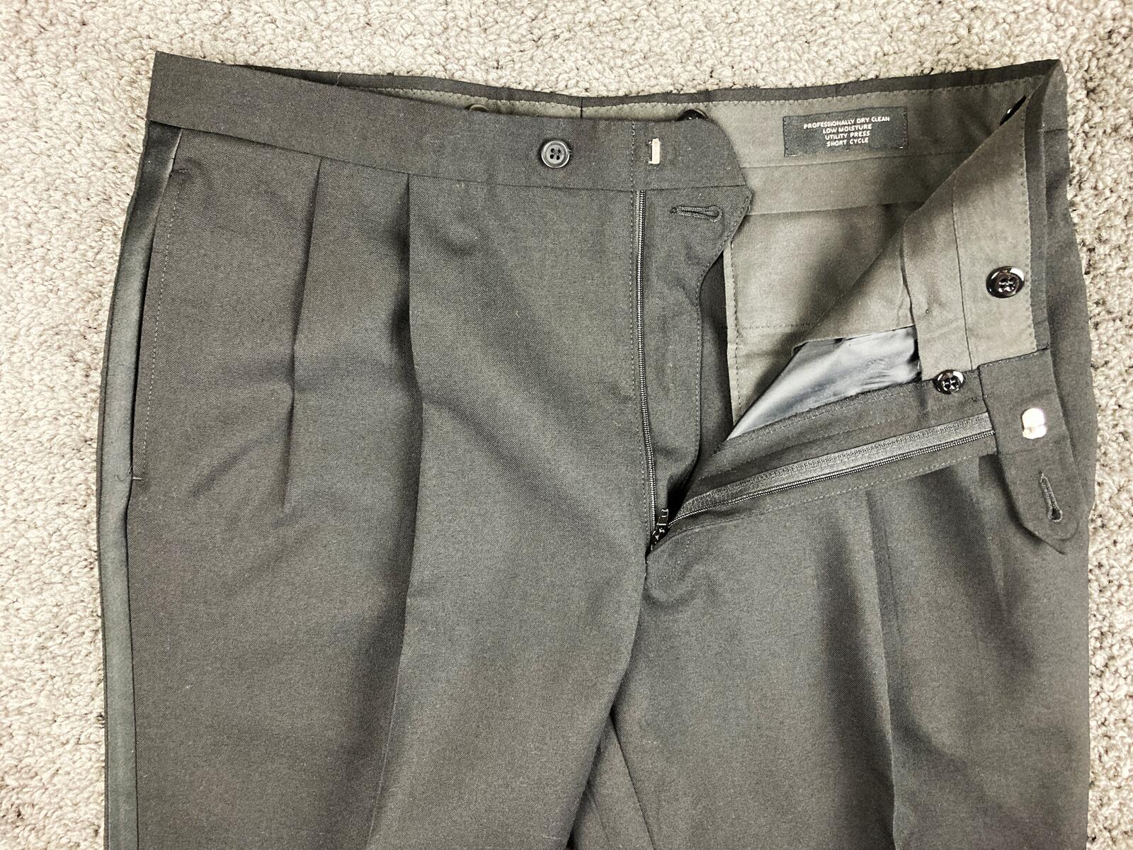 Jos A Bank Tuxedo Pants Men's Black Pleated Satin Stripe Formal Sz 36x31