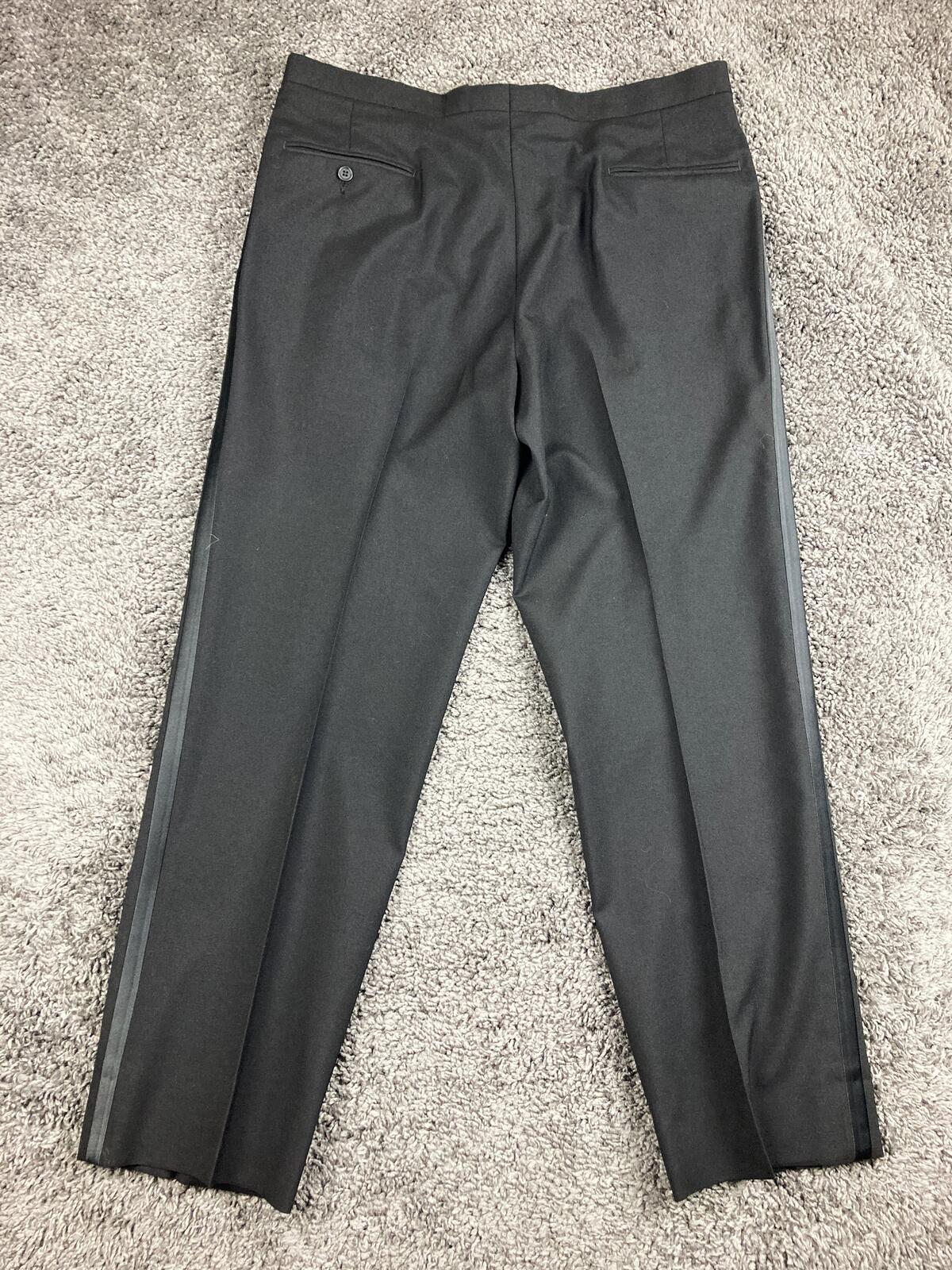 Jos A Bank Tuxedo Pants Men's Black Pleated Satin Stripe Formal Sz 36x31