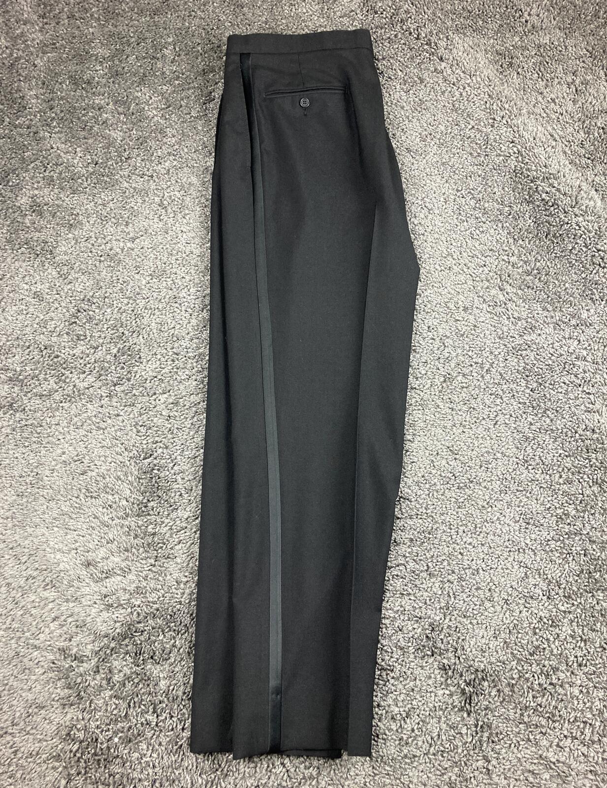 Jos A Bank Tuxedo Pants Men's Black Pleated Satin Stripe Formal Sz 36x31