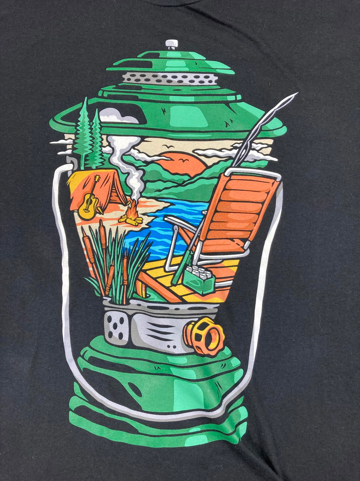 Into The AM T-Shirt Men’s Sz 3XL Graphic  Lantern Campfire Scene Black