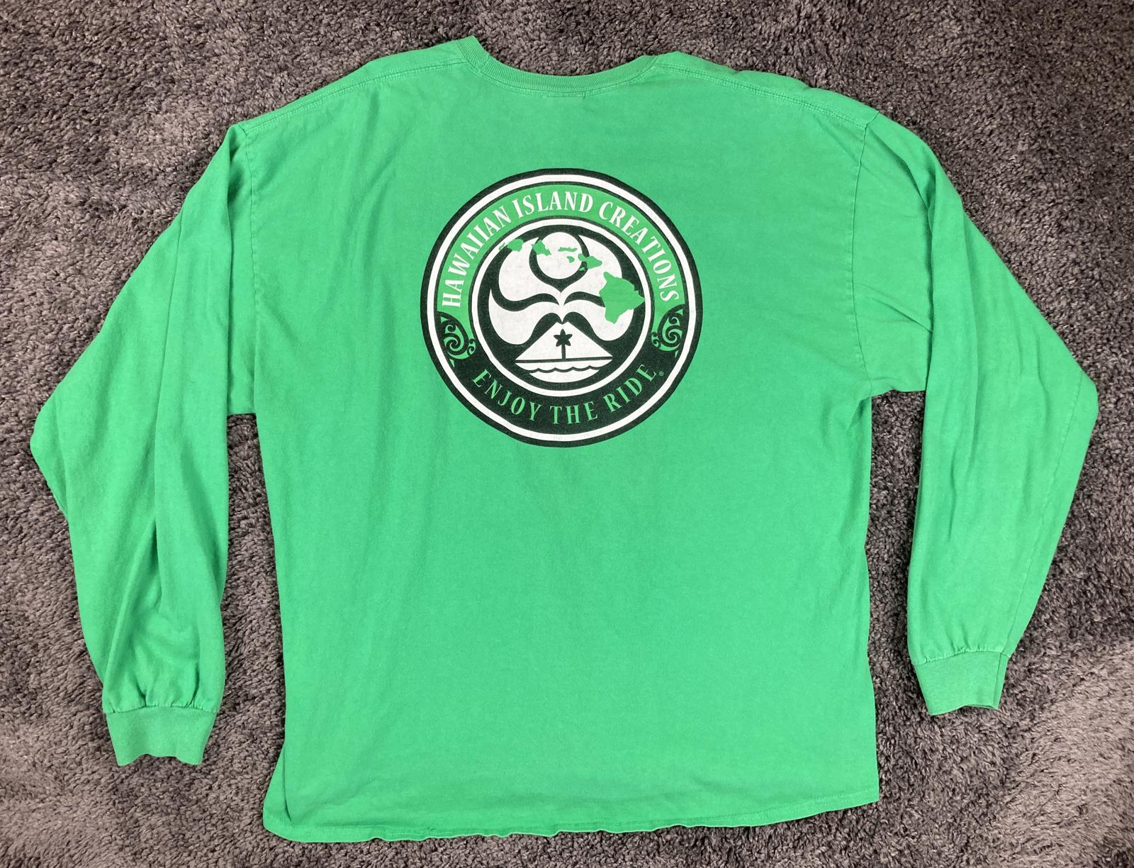 HIC Hawaiian Island Creations Long Sleeve Graphic Green T-Shirt Men's Sz 2XL