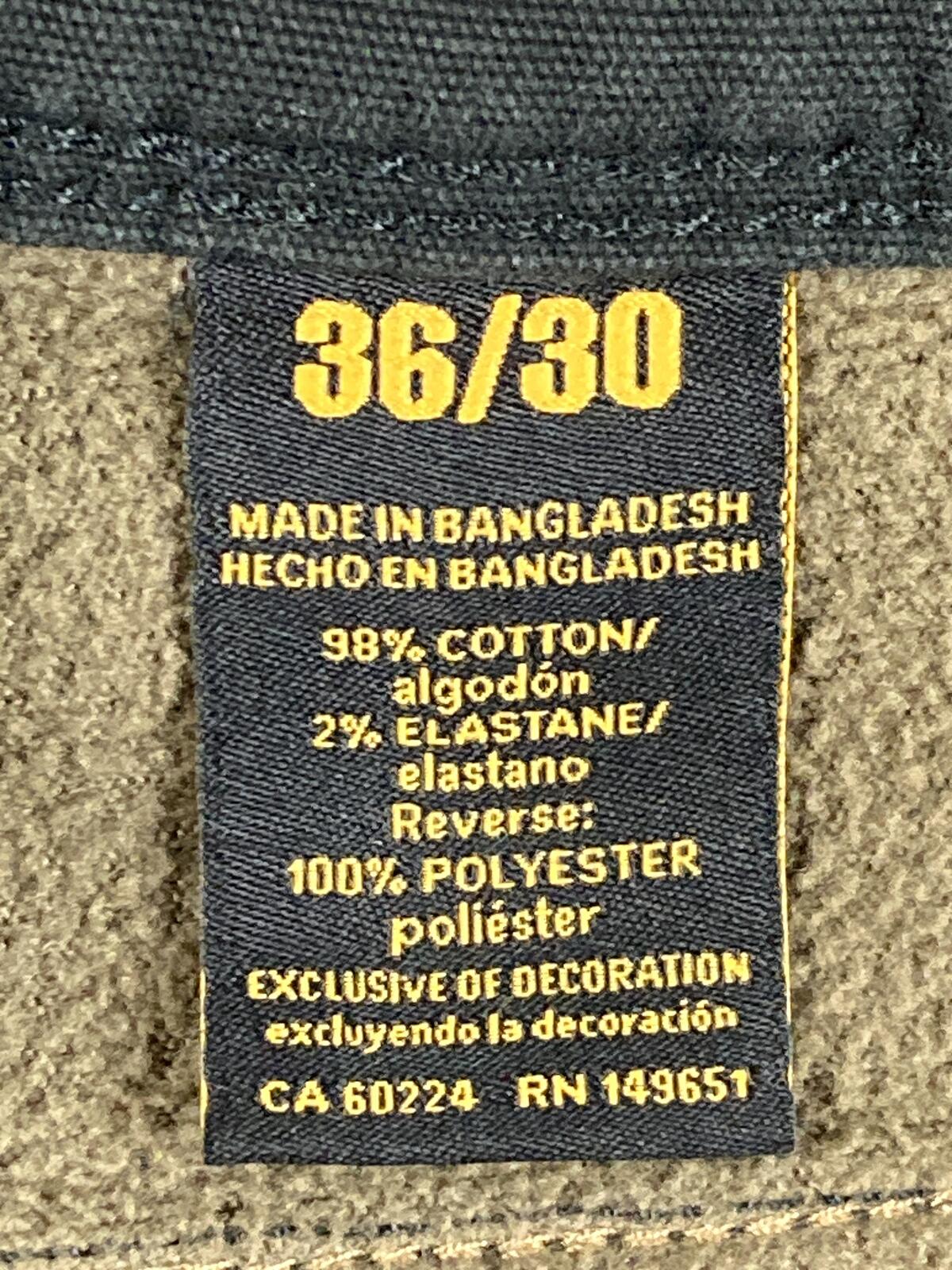CAT Caterpillar Black Stretch Canvas Fleece Lined Work Pants Cotton Blend 36x30