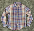 Vince Plaid Button Down Shirt Men's Blue Burgundy Linen Blend Sz M