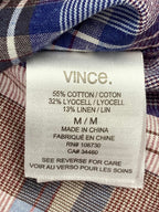 Vince Plaid Button Down Shirt Men's Blue Burgundy Linen Blend Sz M