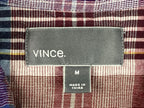 Vince Plaid Button Down Shirt Men's Blue Burgundy Linen Blend Sz M